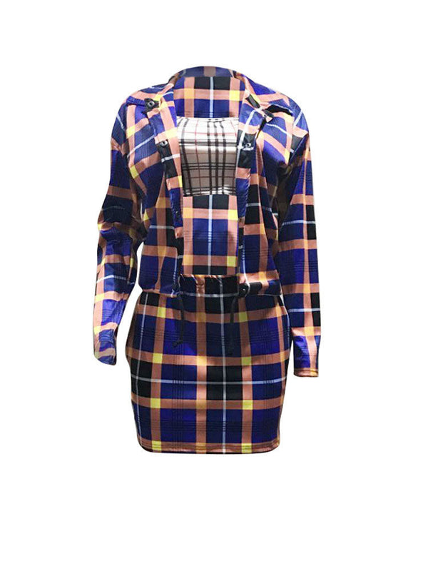 Two Piece Plaid Print Skirt Suits Tiynon