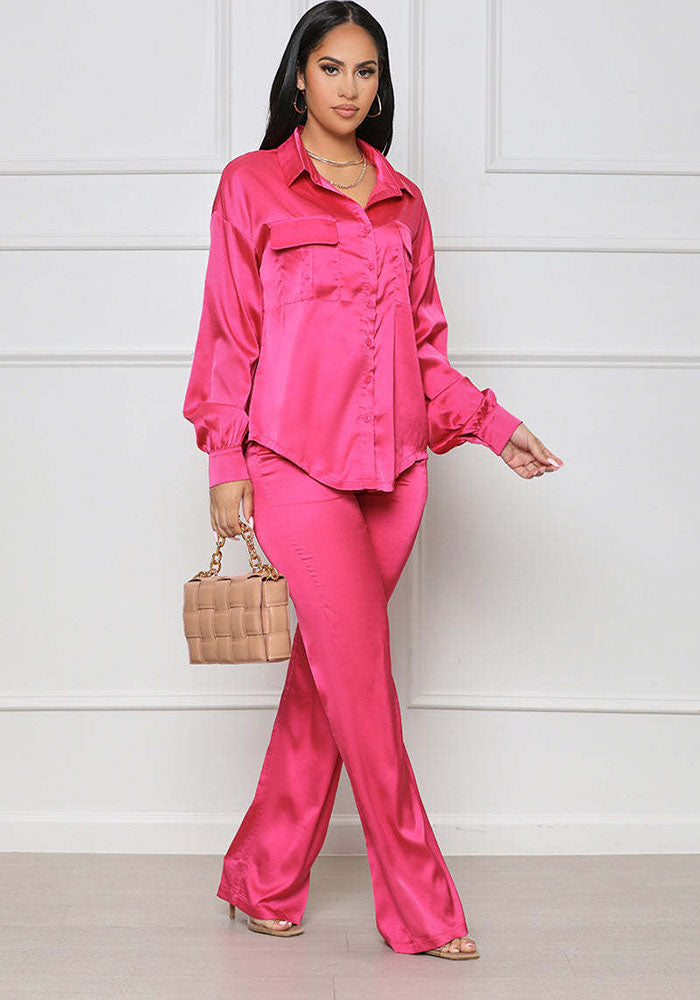 Two Piece Satin Shirt & Long Pants Tiynon