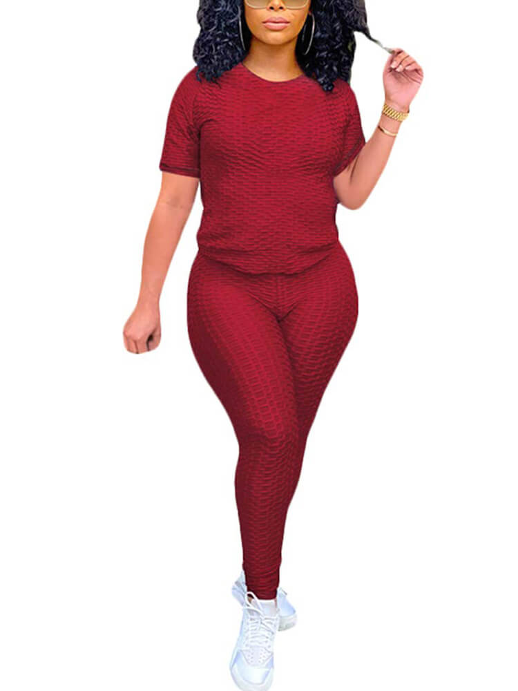 Two Piece Short Sleeve Top Leggings Tracksuit Outfits Tiynon