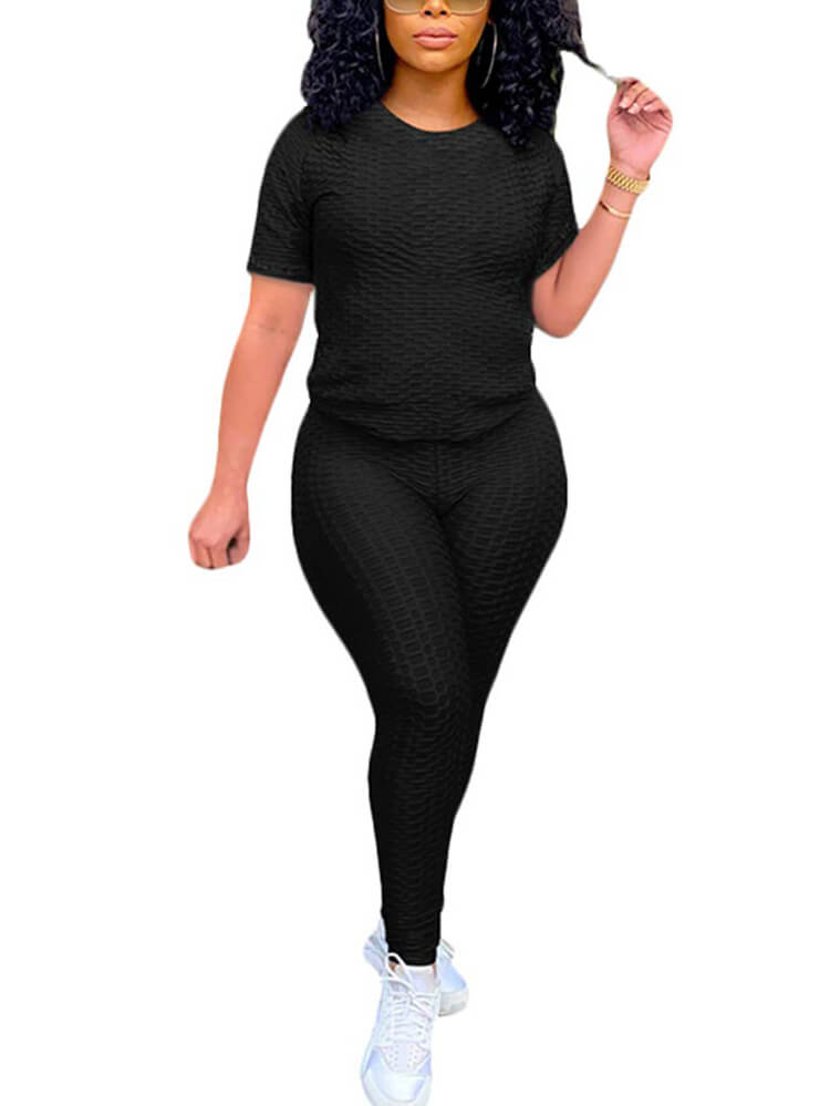 Two Piece Short Sleeve Top Leggings Tracksuit Outfits Tiynon