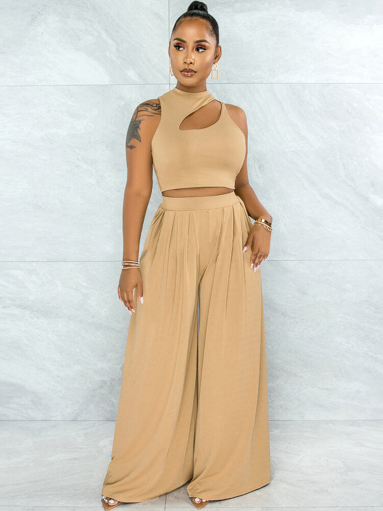 Two Piece Sleeveless Crop Tops & High Waist Palazzo Pants Tiynon