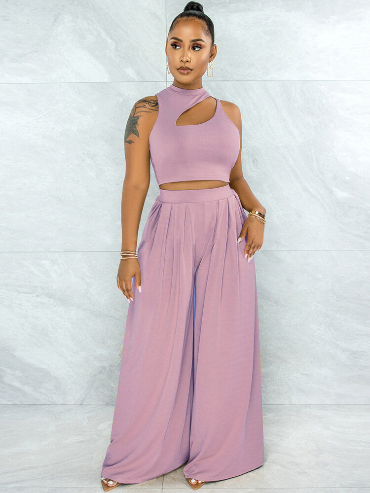 Two Piece Sleeveless Crop Tops & High Waist Palazzo Pants Tiynon