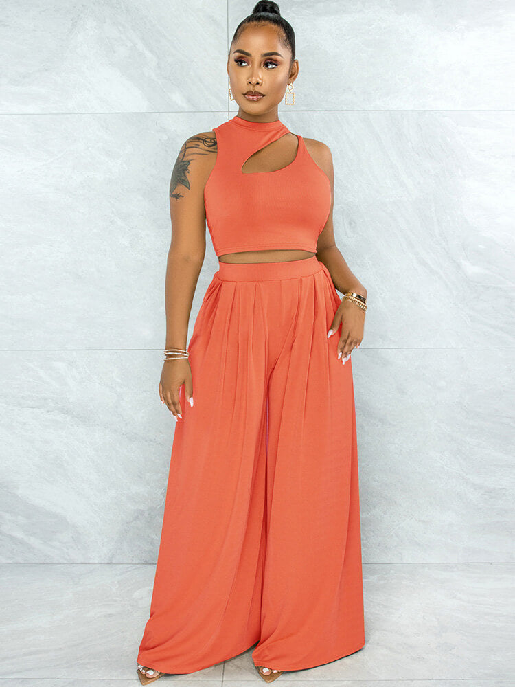 Two Piece Sleeveless Crop Tops & High Waist Palazzo Pants Tiynon