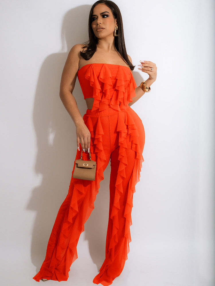 Two Piece Sleeveless Top Bodycon Pants Outfit Tiynon