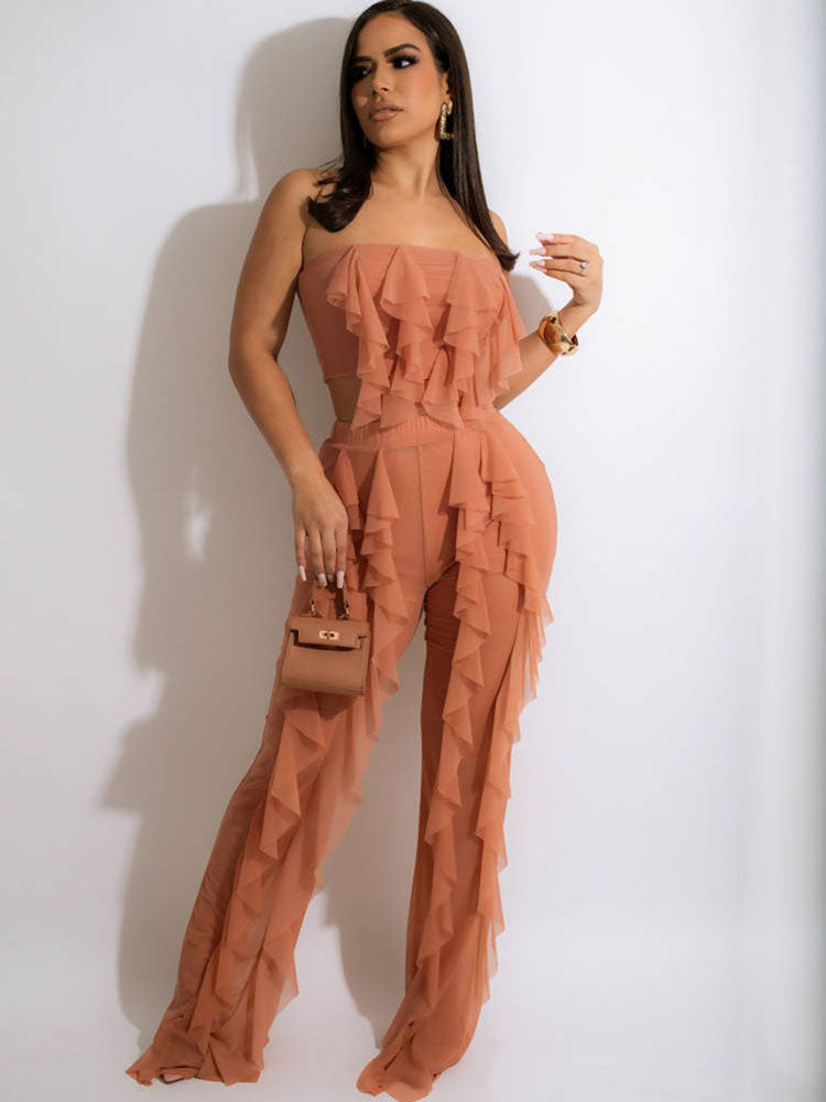 Two Piece Sleeveless Top Bodycon Pants Outfit Tiynon