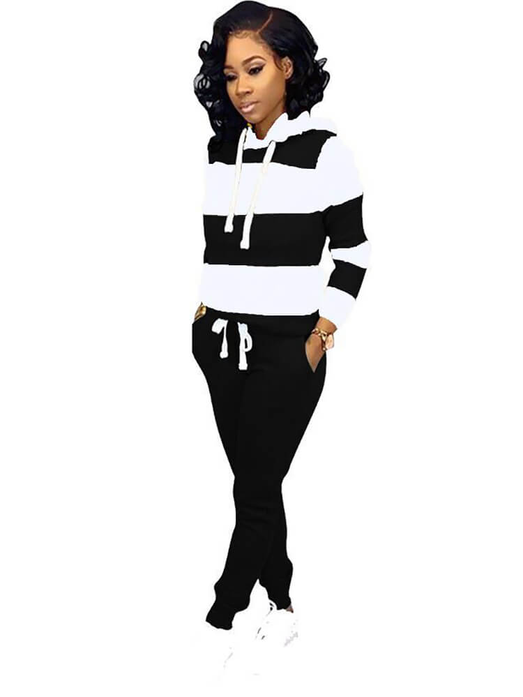 Two Piece Striped Hoodies & Drawstring Pants Tiynon