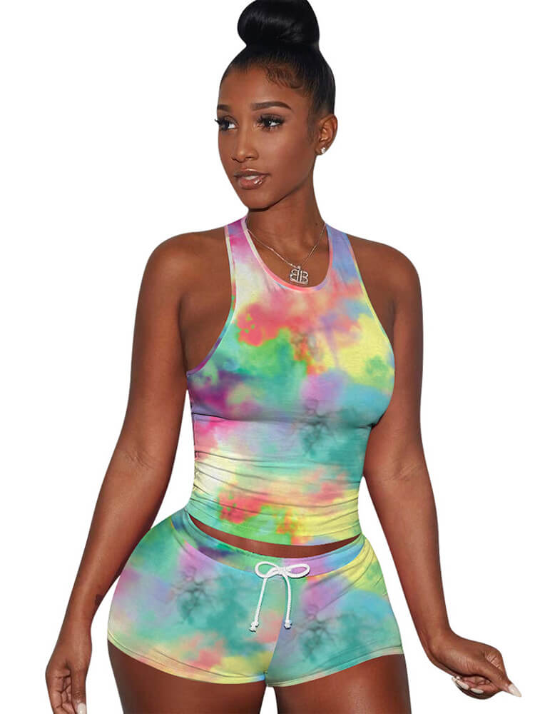 Two Pieces Colorful Tie Dye Cartoon Shorts Sets Tiynon