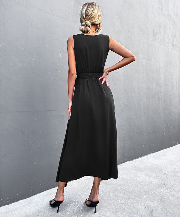 V Neck Slit Sleeveless Midi Dresses Tiynon