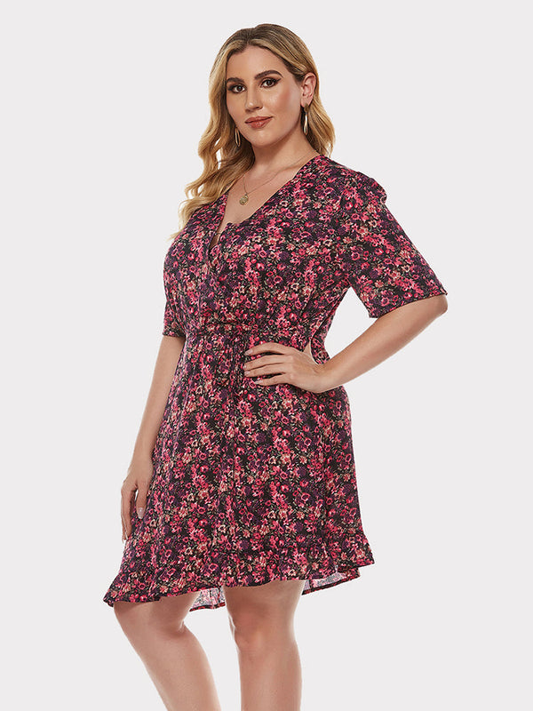 V neck Print Lace Dress Tiynon