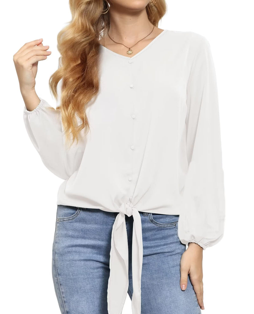 Bell Sleeve Solid Color V Neck Top