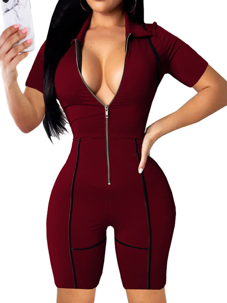 Zipper Bodycon Jumpsuit Rompers Tiynon