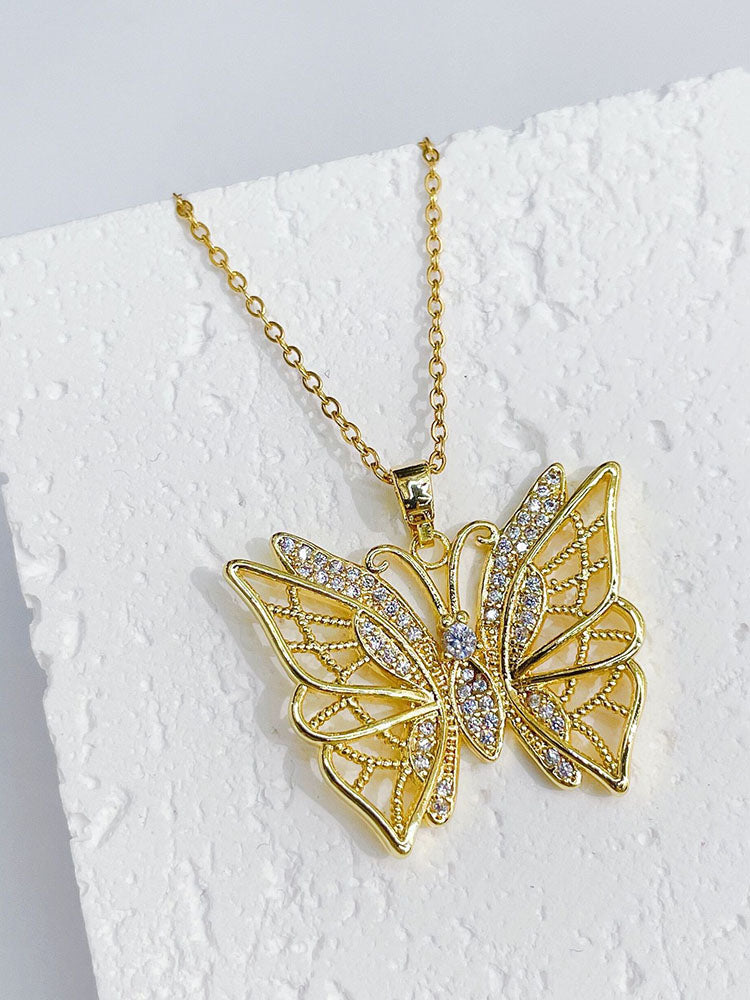 Zircon Butterfly Pendant Necklaces Tiynon