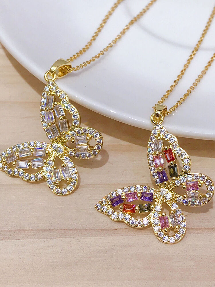 Zircon Butterfly Pendant Necklaces Tiynon