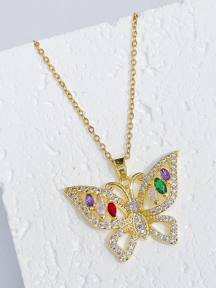 Zircon Butterfly Pendant Necklaces Tiynon