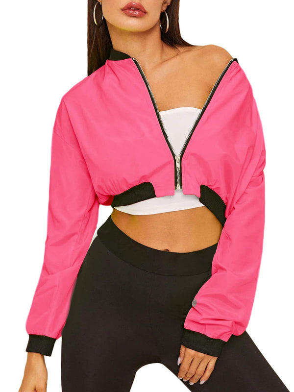 Long Sleeve Zip Up Croped Bomber Jacket