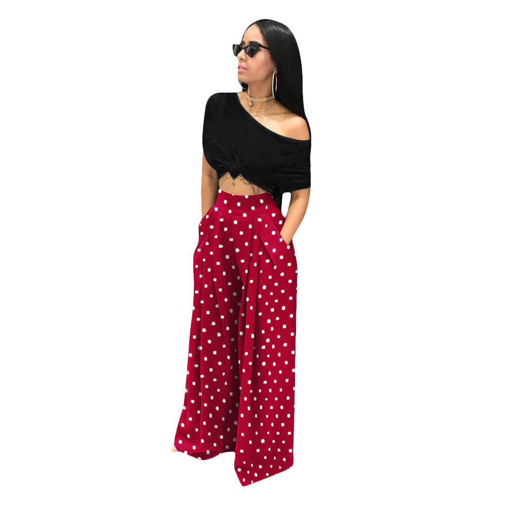 High Waist Polka Dot Wide Leg Pants