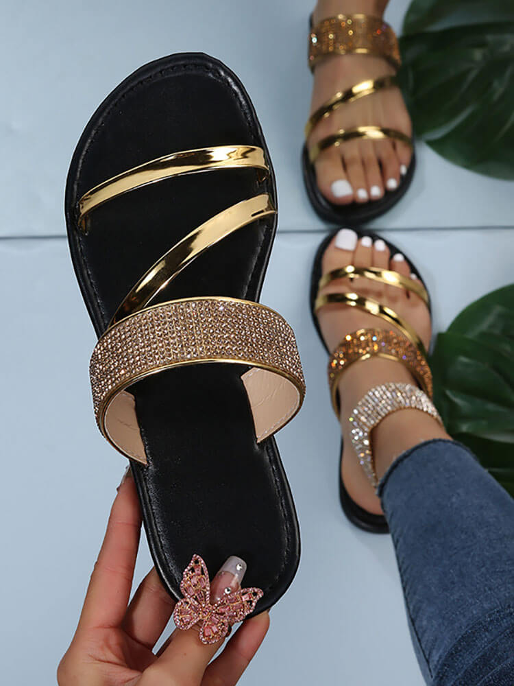 Rhinestone Patchwork Glitter Slippers