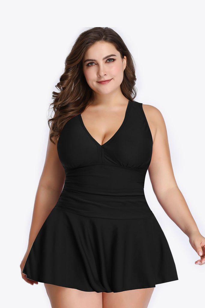 Sunset and Swim Plus Size Plunge Swim Dress