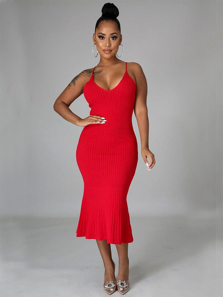 Spaghetti Starp Bodycon Sleeveless Backless Midi Dresses