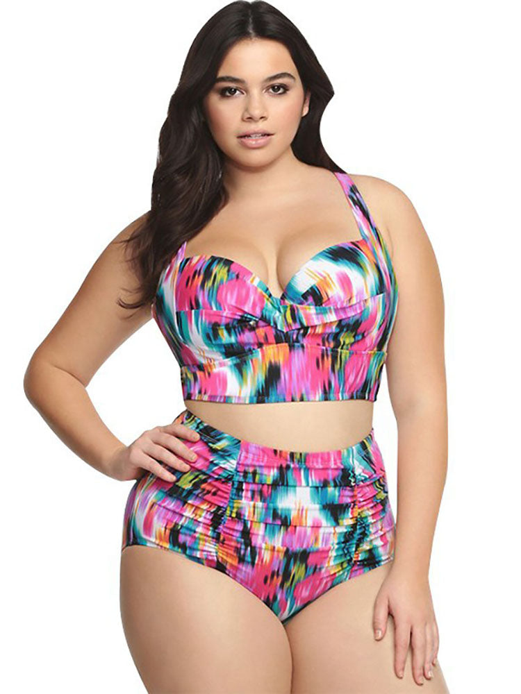 Plus Size Two Piece Sleeveless Tops Shorts Swimsuits