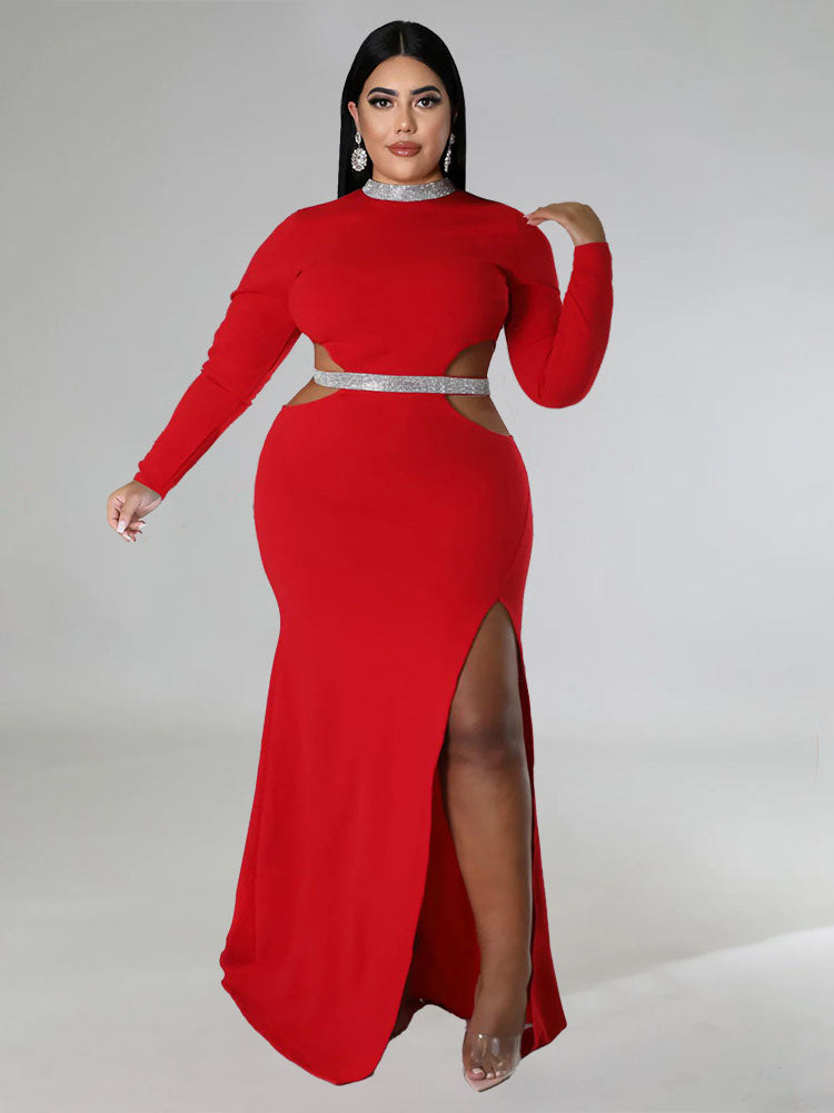 Plus Size Cut Out Split Maxi Dresees