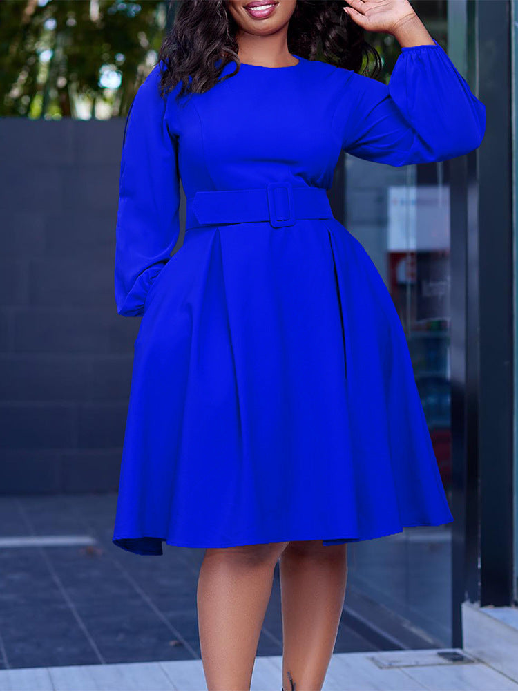 Long Sleeve Round Neck Ruched Midi Dress