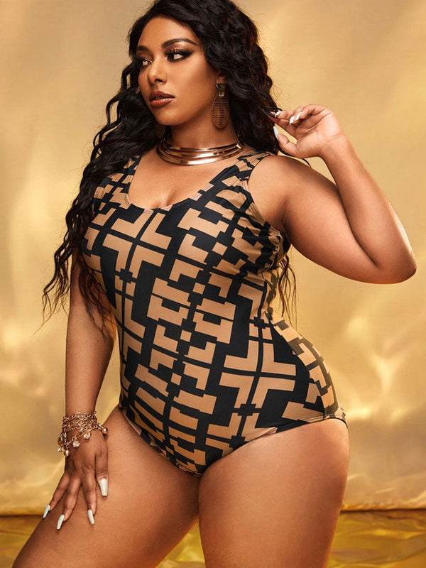 Plus Size Sleeveless Figure Print Swimsuits