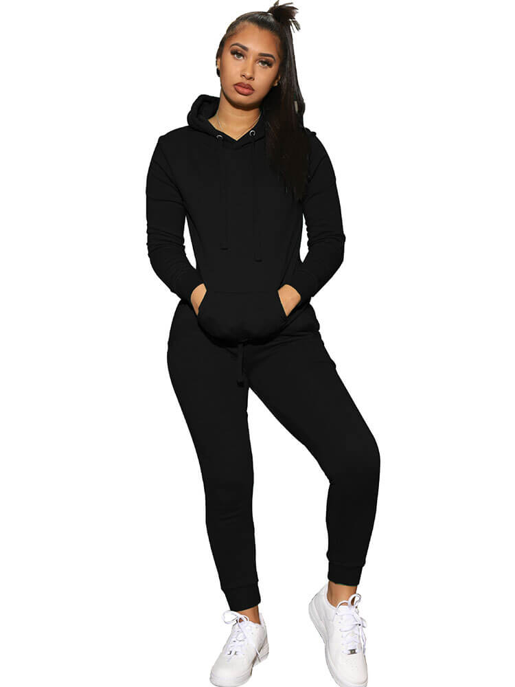 Two Piece Solid Color Hoodie Long Pants Set