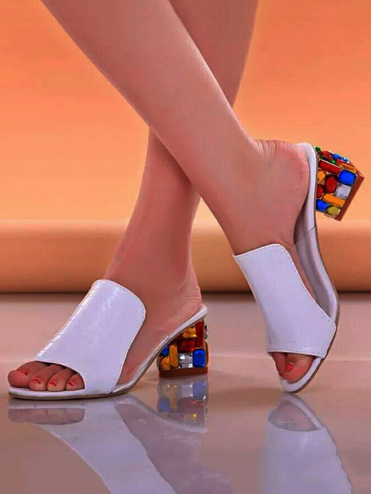 Colorful Crystal Patchwork Chunky Slides