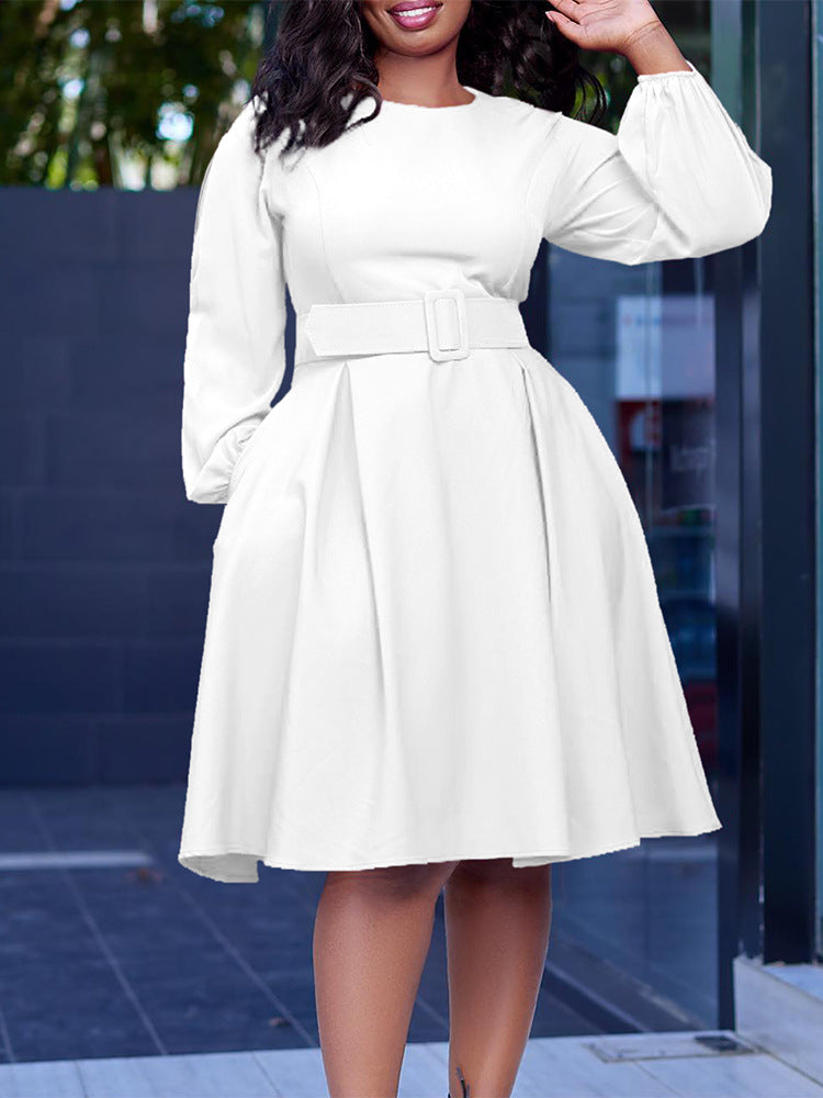 Long Sleeve Round Neck Ruched Midi Dress