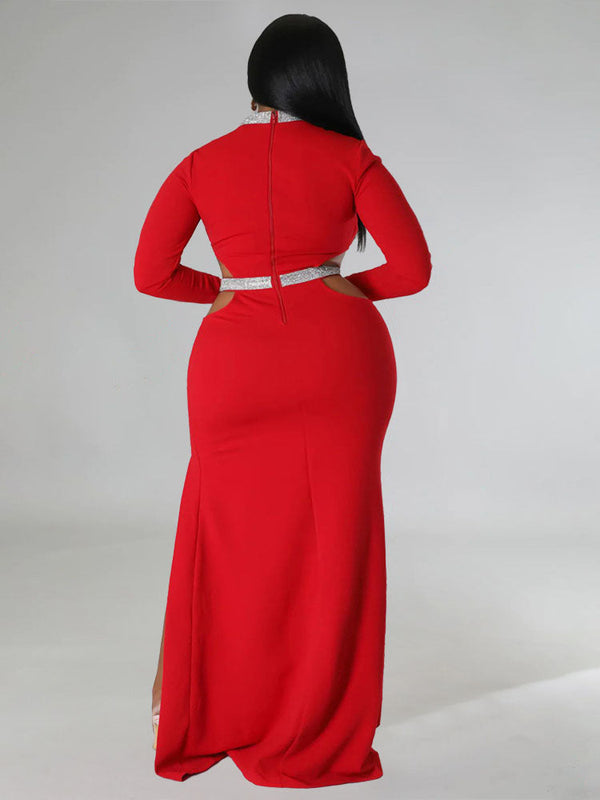 Plus Size Cut Out Split Maxi Dresees