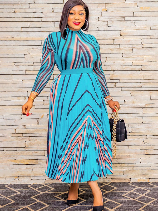 Long Sleeves Pleated Maxi Dresss