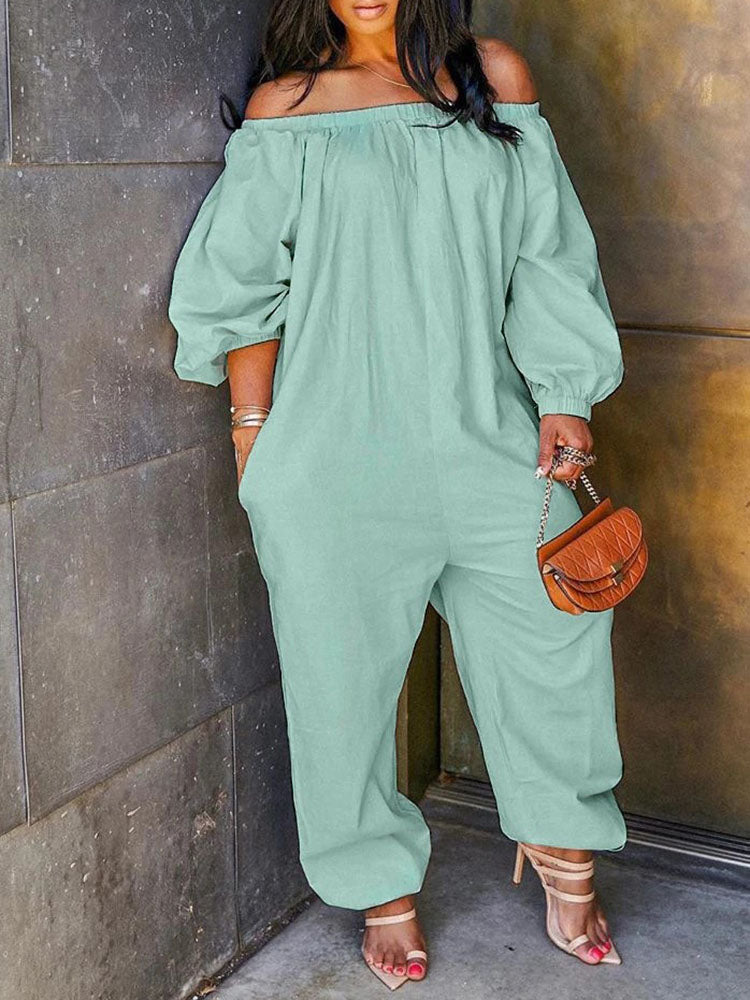 Plus Size One Shoulder Long Sleeve Jumpsuits