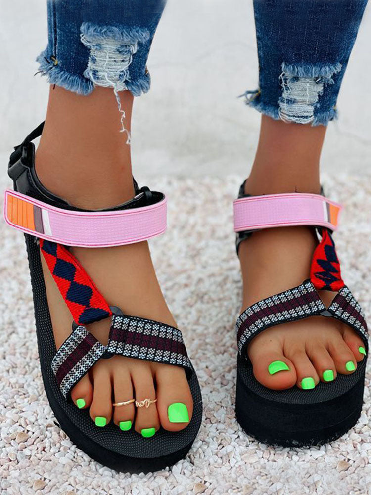 Round Toe Beach Sandals with Velcro Closure