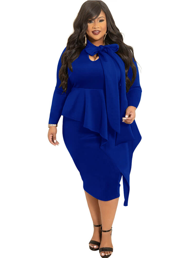 Plus Size Long Sleeve Bodycon Midi Dress