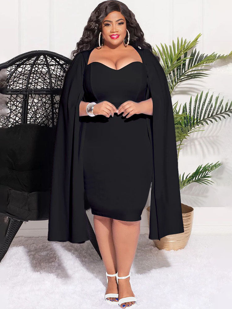 Plus Size Split Sleeves High Waist Midi Dresses