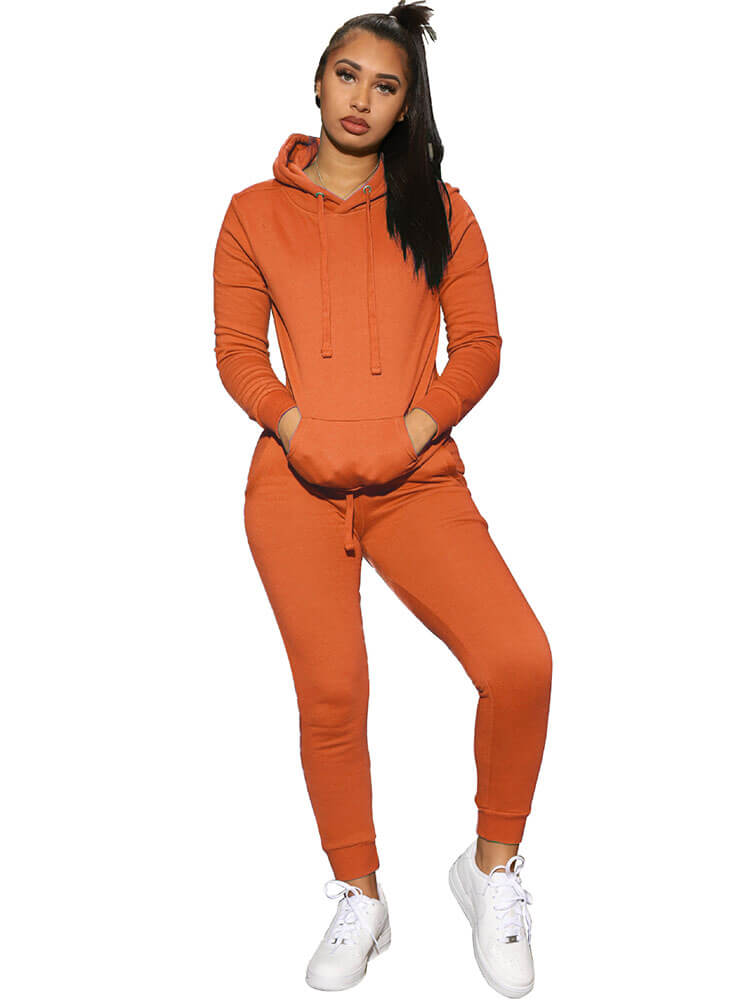 Two Piece Solid Color Hoodie Long Pants Set