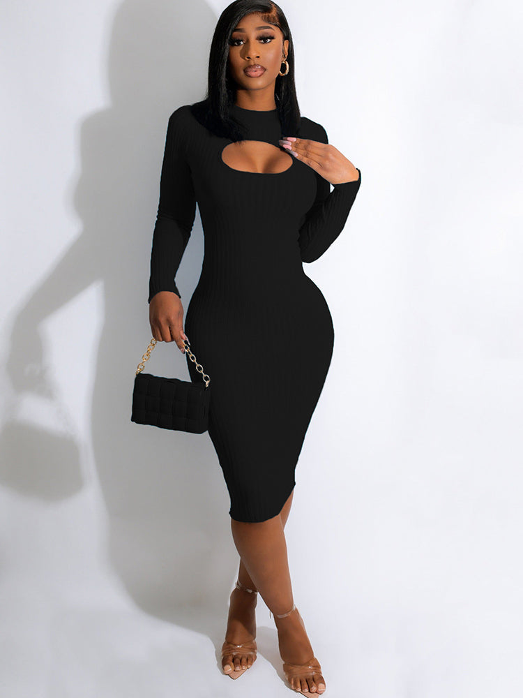 Long Sleeve Cut Out Bodycon Midi Dresses