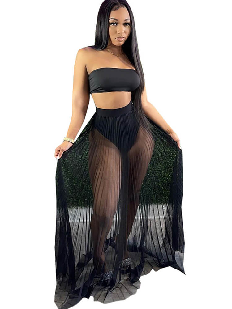 Three Piece Tube Top & Mesh Skirt Set