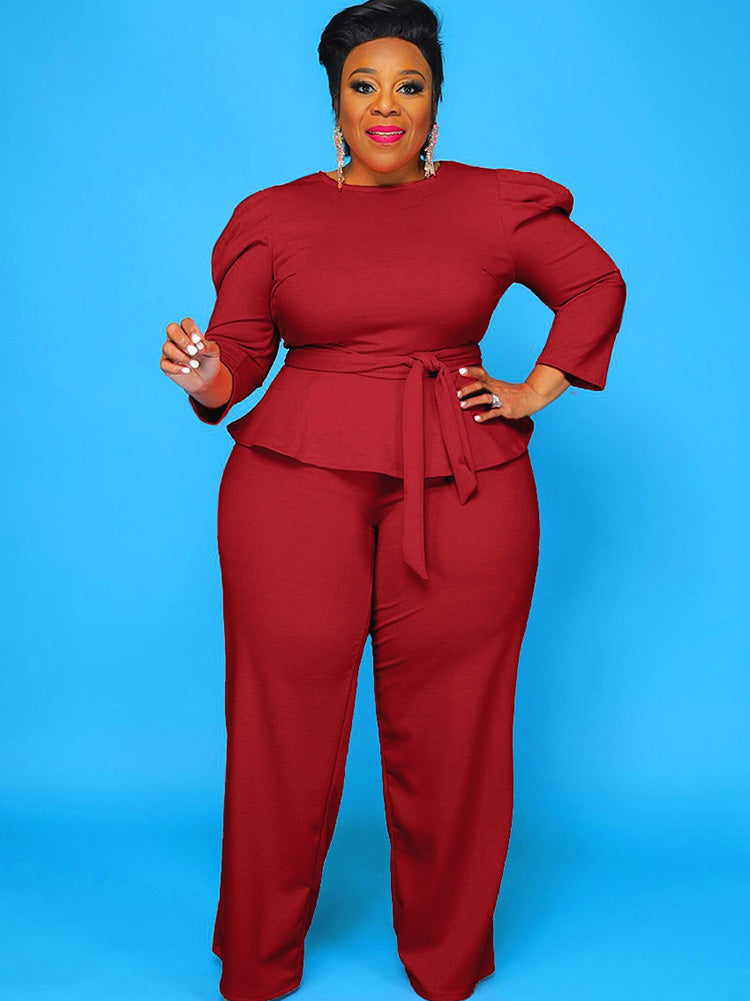 Plus Size Peplum Tops + Wide Leg Pants