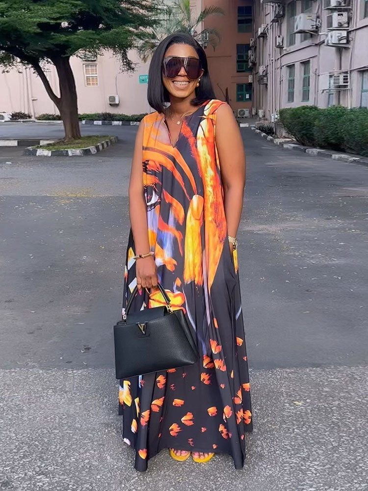 Printed Plus Size Loose Maxi Dresses