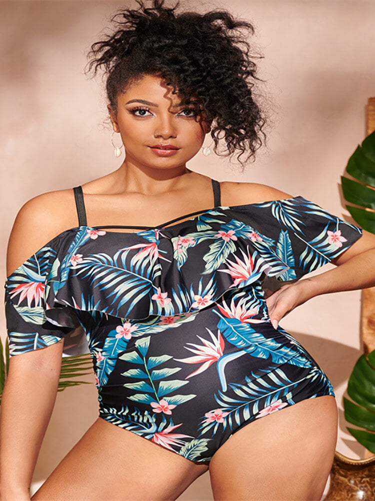 Off Shoulder Floral Print Bodycon Swimsuits