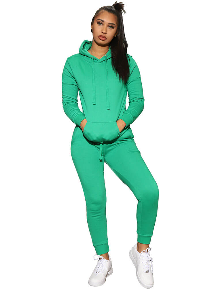 Two Piece Solid Color Hoodie Long Pants Set