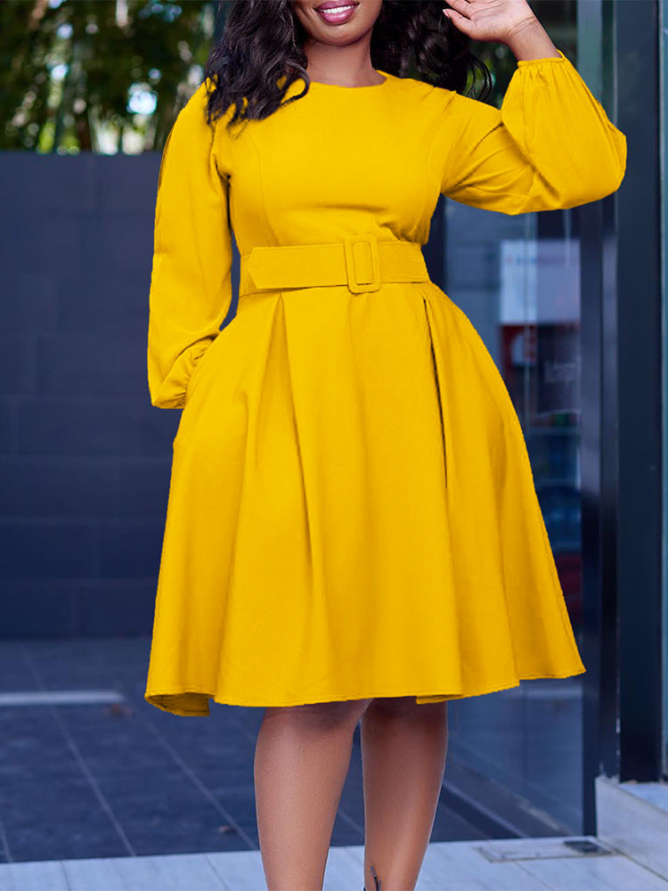 Long Sleeve Round Neck Ruched Midi Dress