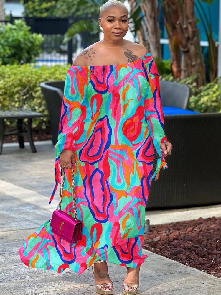 Off Shoulder Printed Casual Maxi Dresses