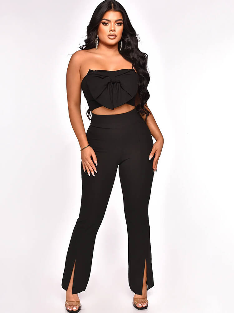 Two Piece Off Shoulder Crop Tops & Split Pants