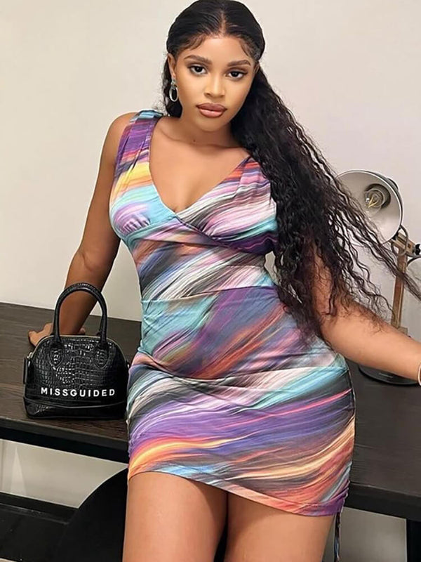 Sleeveless Tie Dye Bodycon Mini Dresses