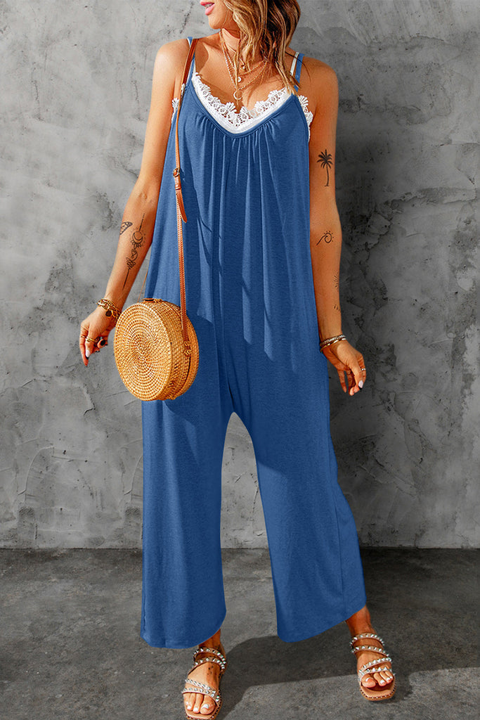 Plus Size Spaghetti Strap Wide Leg Jumpsuit