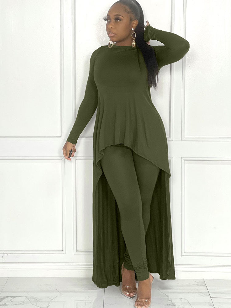 Irregular Top and Skinny Pants Two-Piece Set