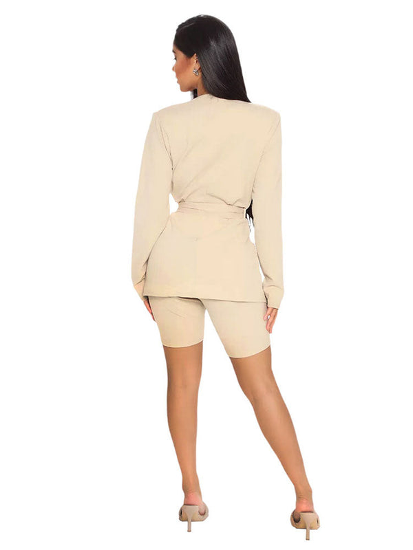 Two Piece Blazer With Belt & Bodycon Shorts